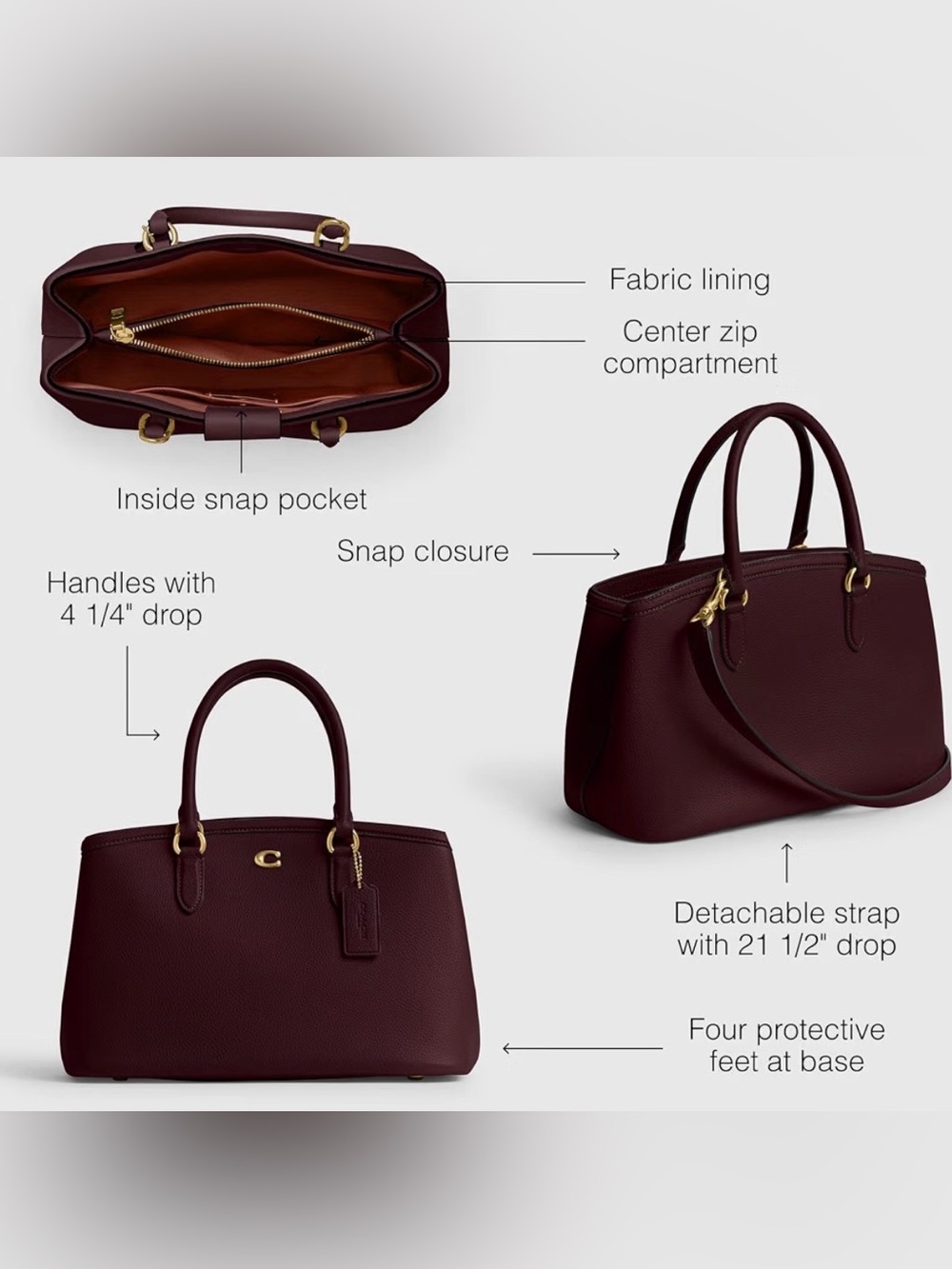Coach Pebble Leather Satchel in Burgundy (merlot) with Gold Hardware - Picture 2 of 2